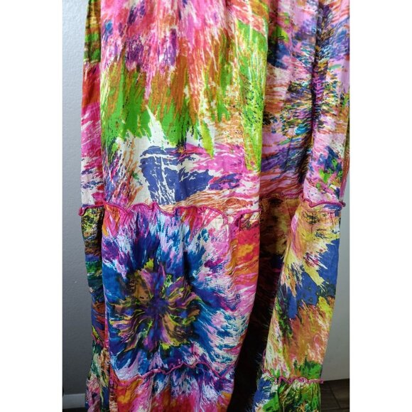Phool XL Tie Dye Maxi Dress, Sleeveless Ruched Waist Bright, Festival Boho - Picture 4 of 5